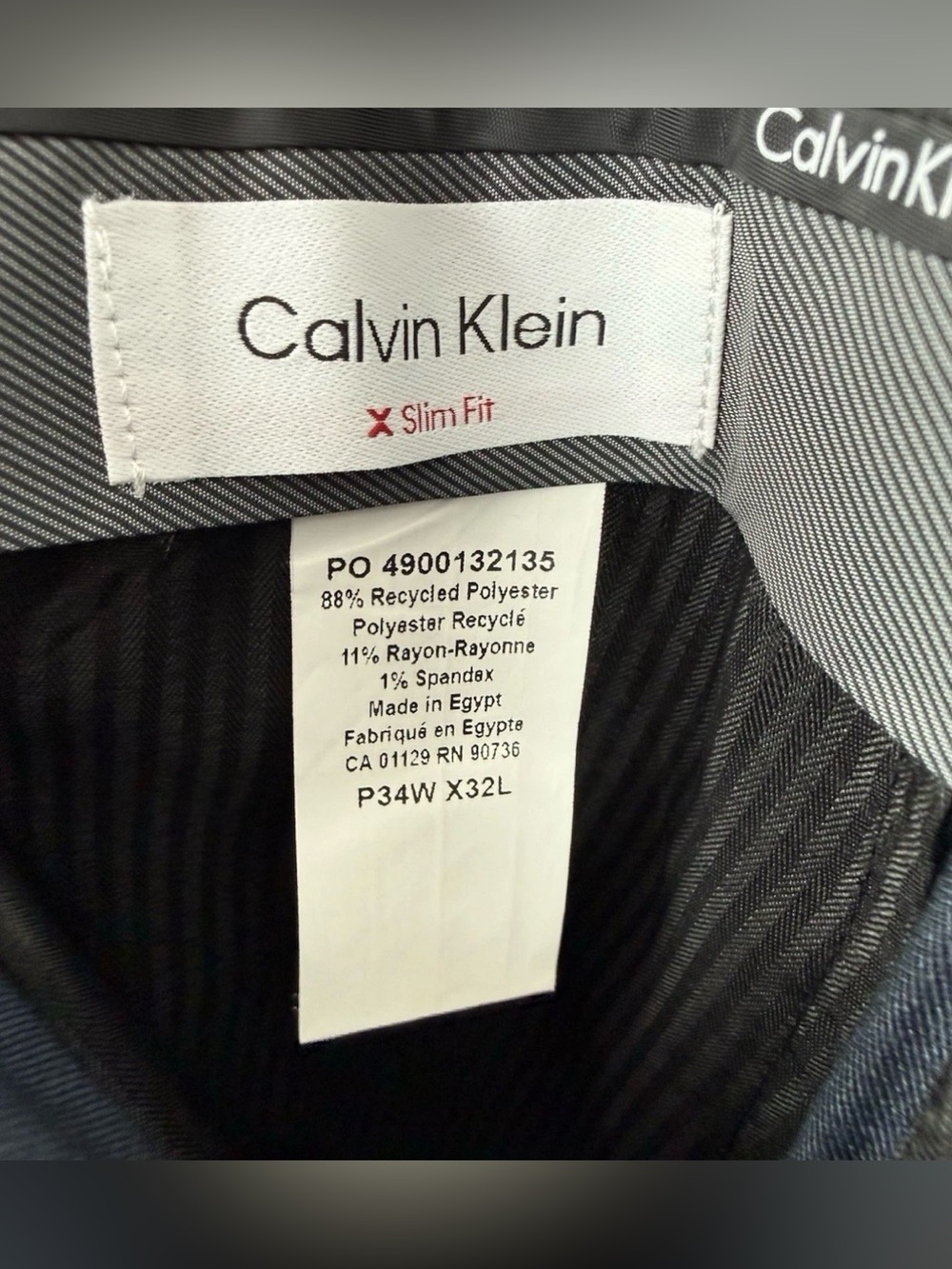 Calvin Klein X Slim Fit Navy Dress Pants 34x32 Stretch Suit Trousers NWT - Picture 6 of 6